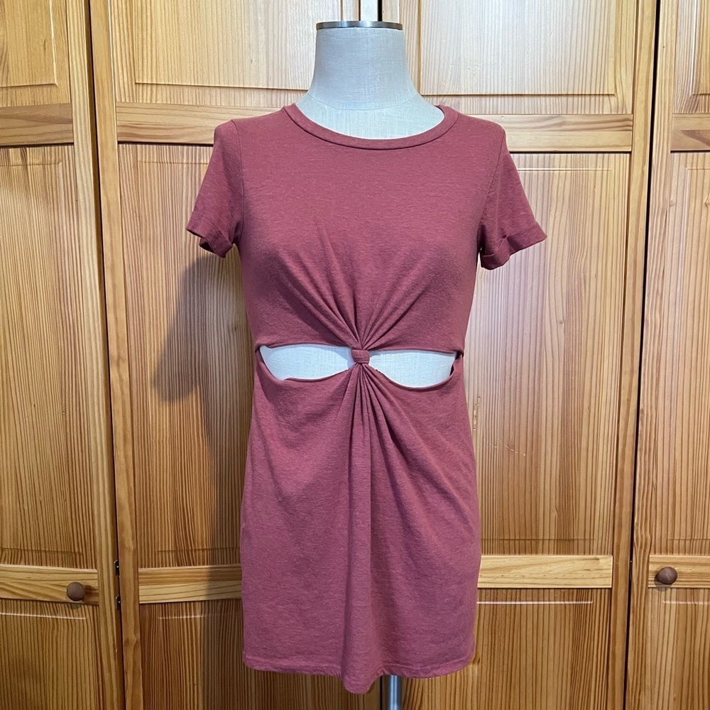 Honey Punch Small Red Short Sleeve T-shirt Dress Cutout Cotton Blend - Picture 2 of 9